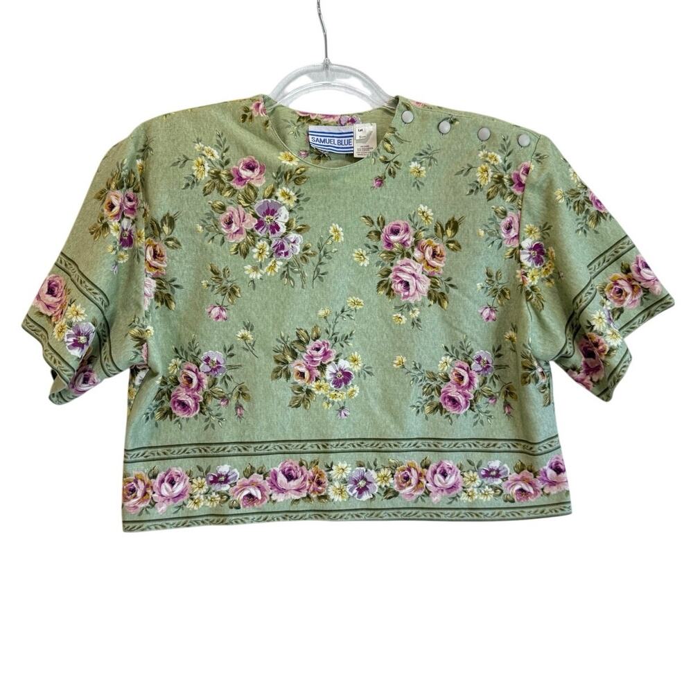 Vintage Samuel Blue Floral Crop Top Cottagecore Prairie USA Size 6 green
